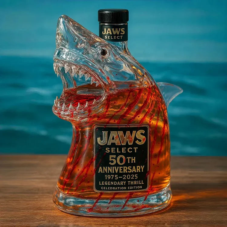 Limitált kiadású Shark Jaws évfordulós whiskysüveg 