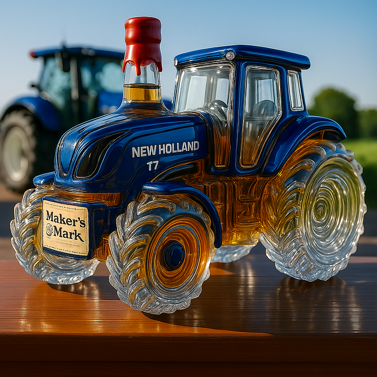 Klasszikus whiskysüveg New Holland T7 traktor formájában