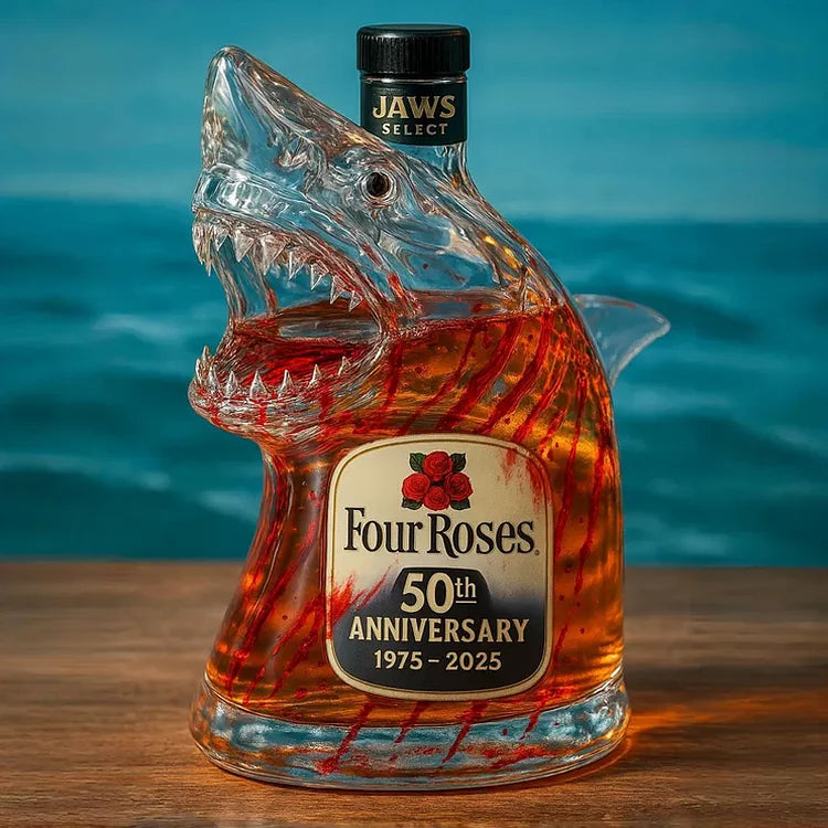 Limitált kiadású Shark Jaws évfordulós whiskysüveg 
