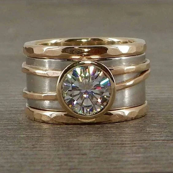 Vintage berakásos üveg arany és ezüst gyűrű 